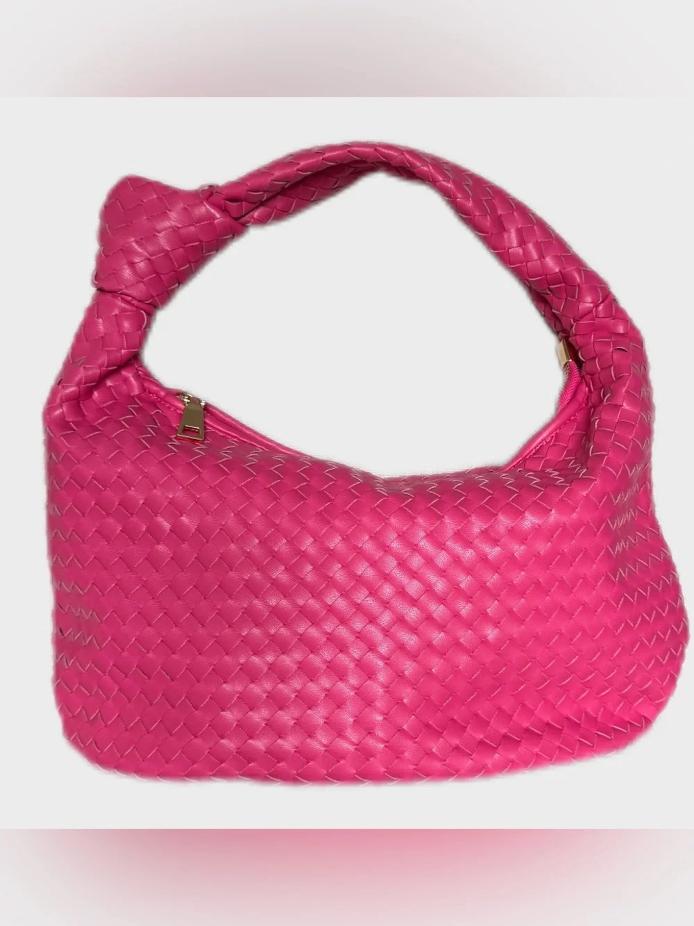 Melie Bianco Brigitte Woven Vegan Leather Hobo Bag Hot Pink